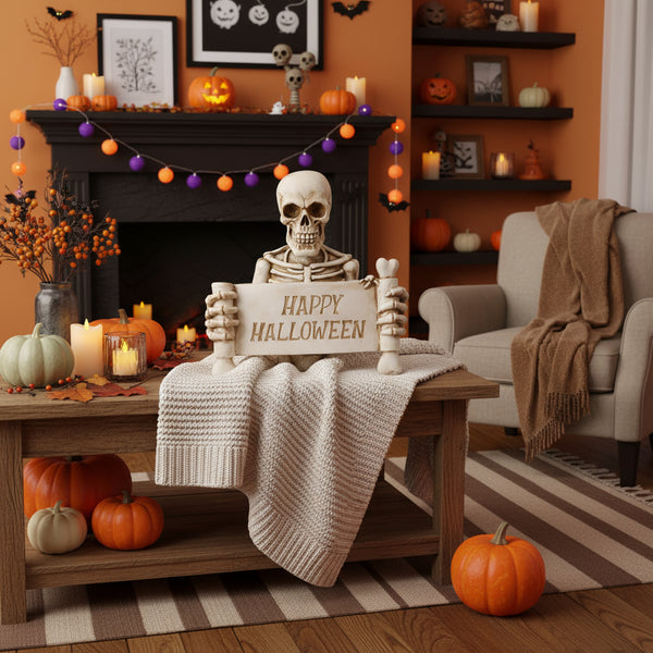 Squelette déco Halloween en céramique – Aspect naturel – 35x16xH35 cm
