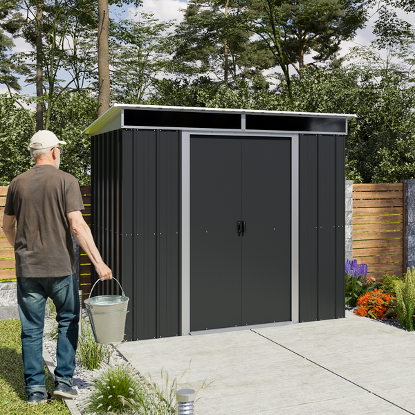 Abri de jardin métal - 2,38 x 1,59 x 1,9 m - double-porte coulissante - compact et résistant