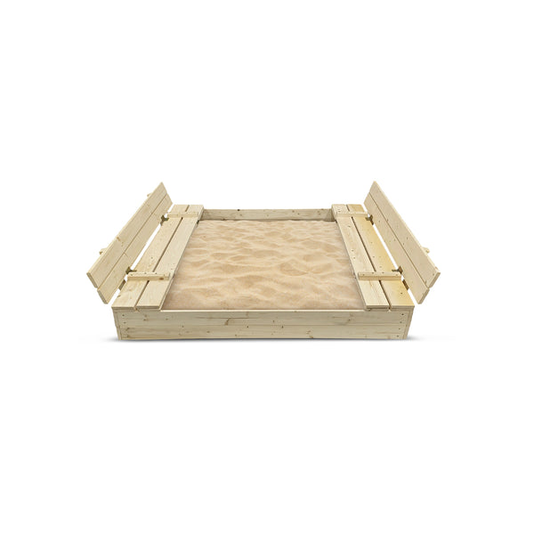 Bac à sable 120x120cm en bois avec couvercle rabattable - Couleur bois naturel - ELEM GARDEN