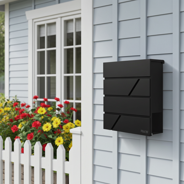 Boîte aux lettres murale BORDEAUX – acier noir mat – design moderne – porte-journaux – serrure avec clés