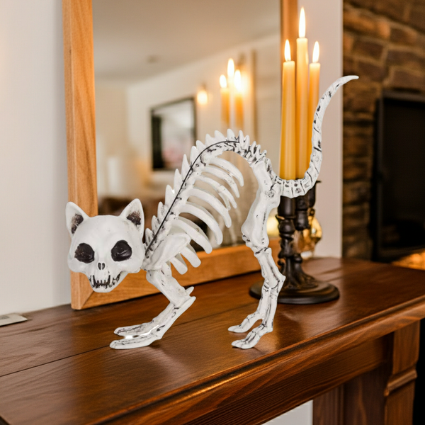 Halloween Skeleton Cat – Spooky Plastic Decoration 19 × 6 × 14 cm