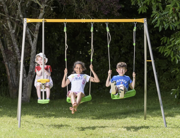 Portique balançoire en métal 4 enfants – 1,90 m avec face à face et 2 balançoires