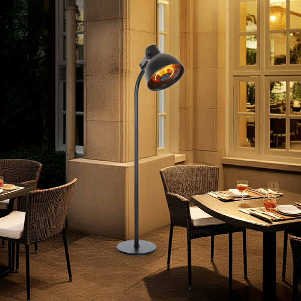 Chauffe-terrasse sur pied Helios avec télécommande – 2000W – 3 niveaux – Sécurité anti-basculement – Portée de 15 m²