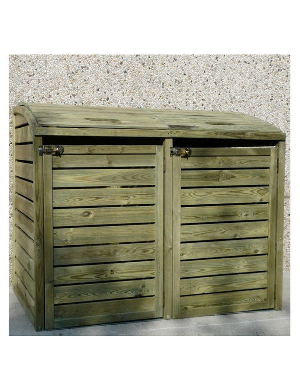 Cache-poubelles double en bois traité – pin naturel – 1,45 x 0,95 x 1,2 m