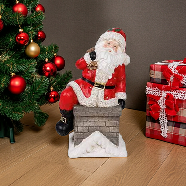 Santa Claus on Chimney LED Decoration 54 cm – Light-Up Red & White Magnesium Figurine