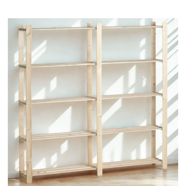 Étagère double en bois – 5 tablettes – 175×175×30 cm
