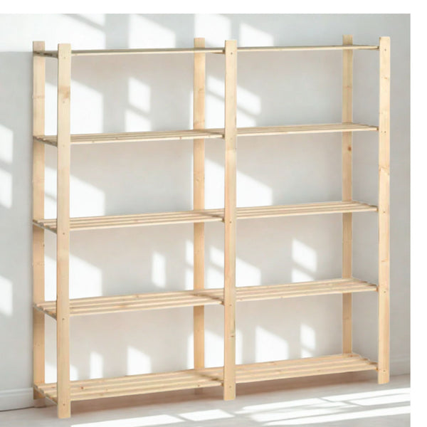 Étagère double en bois – 5 tablettes – 175×175×40 cm