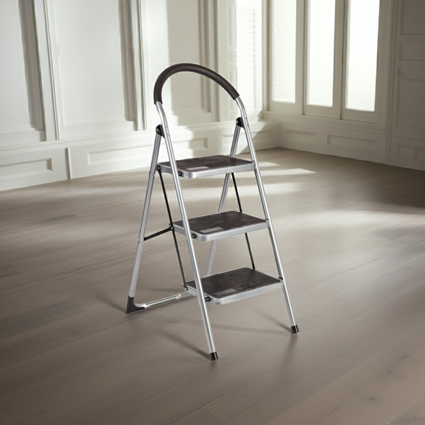Escabeau 3 marches en acier laqué 1,13 m avec appui confortable et marches extra larges