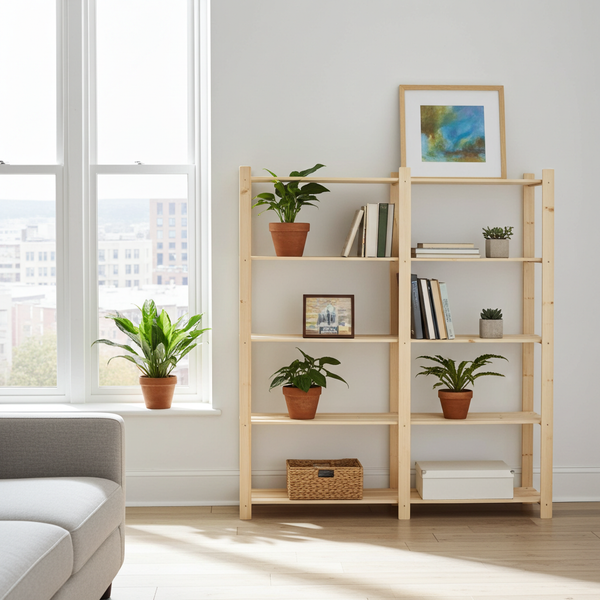 Étagère double en bois – 5 tablettes – 175×175×30 cm