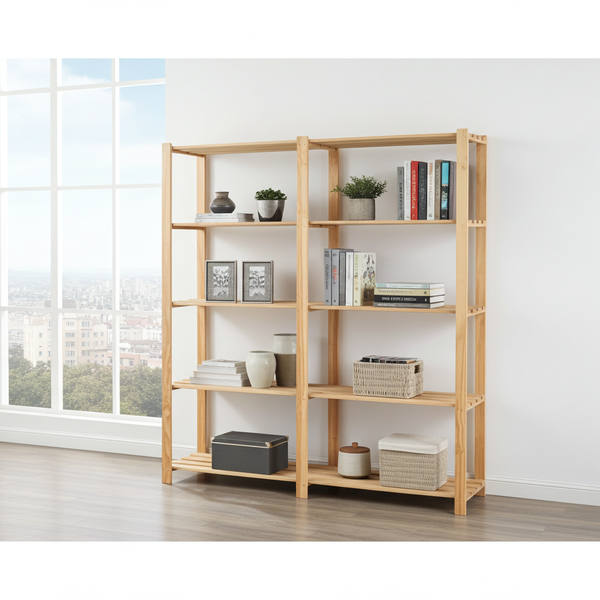 Étagère double en bois  – 5 tablettes – 175×175×40 cm – charge maximale 250 kg