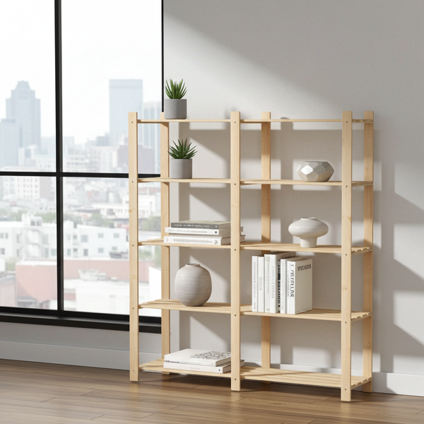 Étagère double en bois – 5 tablettes – 175×175×40 cm