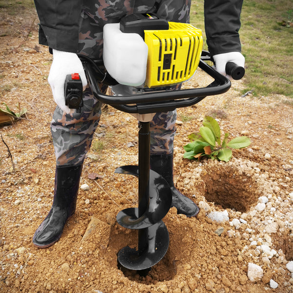 Petrol Earth Auger 52cc with 3 Drill Bits and 3 Extensions – Powerful 2-Stroke Engine