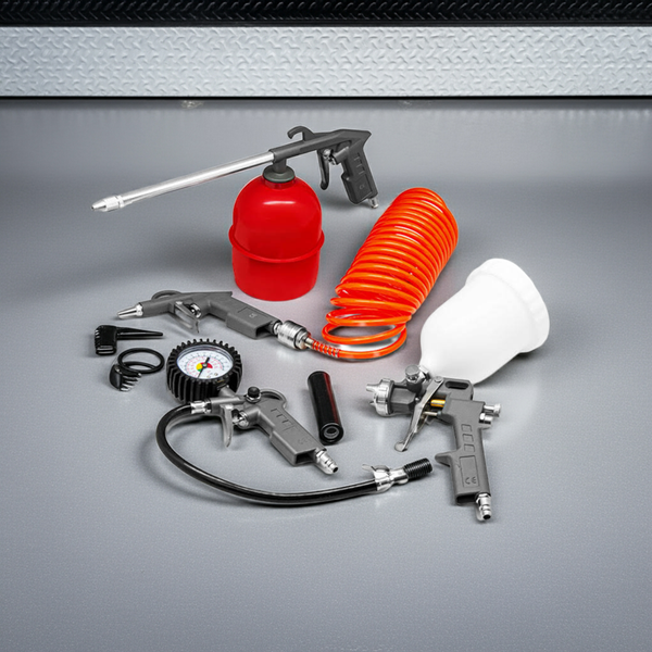 Constructor 5-delige compressor accessoireset – verfspuit, bandenpomp, blaaspistool