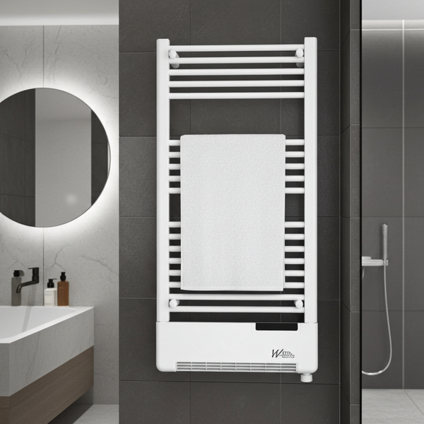Radiateur sèche-serviettes  1500W – fluide + soufflerie – thermostat digital & détection fenêtre