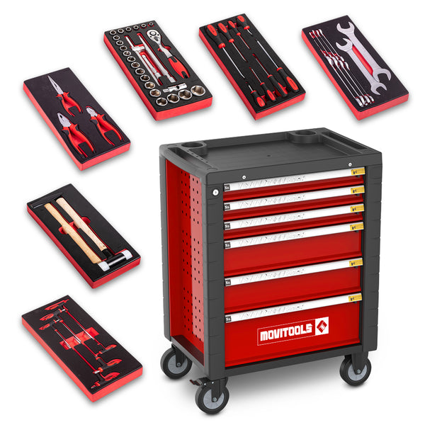 Servante d’atelier avec outils – 6 tiroirs à roulement + 54 accessoires  –  anrirouille  –  charge max 240 kg