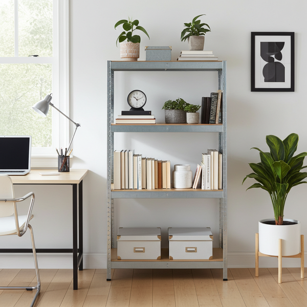 Rack en métal MDF/GALVA – 150 x 75 x 30 cm - 4 étagères - Montage facile sans boulons