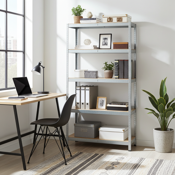 Rack en métal MDF/GALVA – 180 x 90 x 45 cm - 5 étagères - Montage facile sans boulons