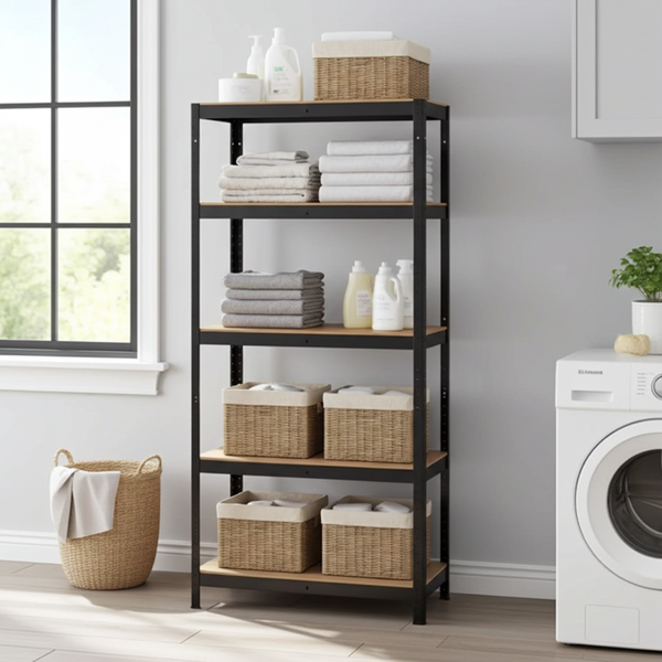 Rack en métal MDF/Noir – 180 x 90 x 40 cm - 5 étagères - Montage facile sans boulons