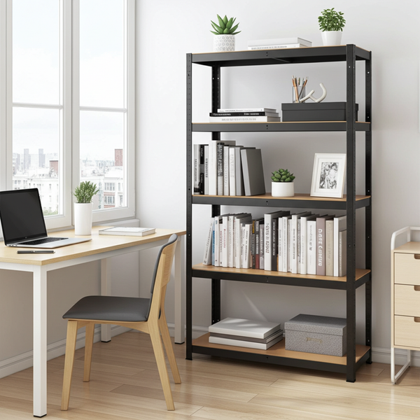 Rack en métal MDF/Noir – 180 x 90 x 45 cm - 5 étagères - Montage facile sans boulons