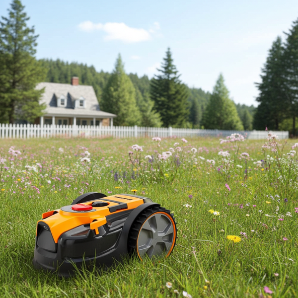 Robotic lawn mower without perimeter wire – 24V 8Ah – 500 m² – Camera + ultrasonic sensors