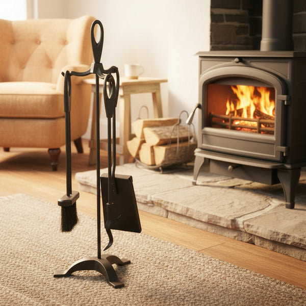 Serviteur de cheminée - 4 pièces - noir - h 63,5 cm