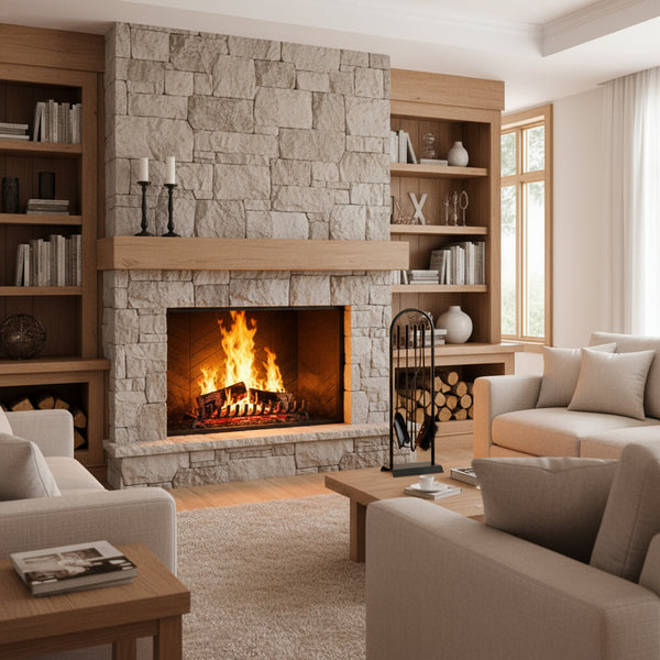 Serviteur de cheminée — 5 pièces — noir — h 66,5 cm