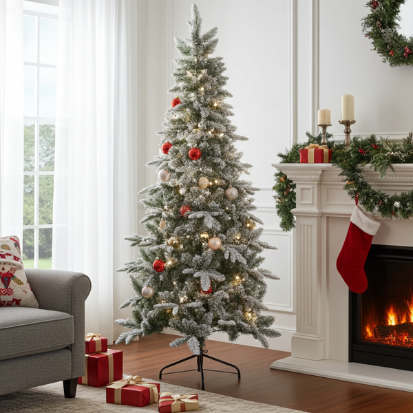 Luxury Snow-Flocked Christmas Tree 180 cm – Green & White PVC – Pre-Shaped Branches, Ø 86 cm