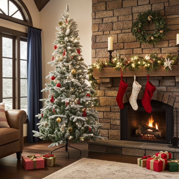 Luxury Snow-Flocked Christmas Tree 210 cm – Green & White PVC with Pre-Shaped Branches