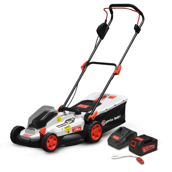 Tondeuse sur batterie 20V avec batterie 4Ah, 33 cm de coupe, fonction mulching – ELEM GARDEN TECHNIC