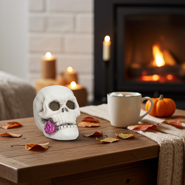 White Stoneware Halloween Skull – Elegant & Spooky Decoration 14.5 × 21.2 × 17 cm
