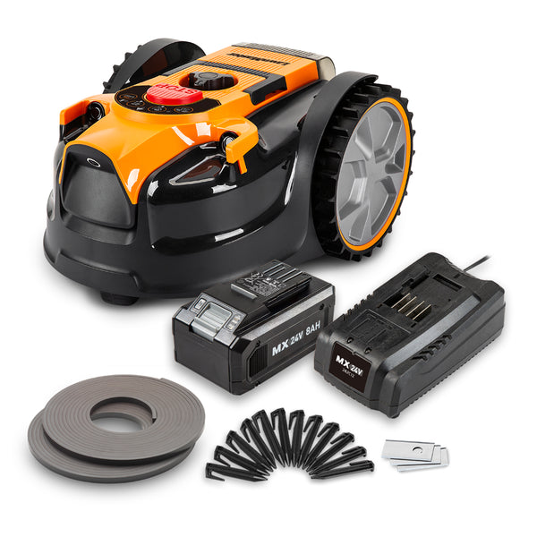 Robot tondeuse sans fil périmétrique –  24V 8Ah –  500 m² –  Caméra + ultrasons