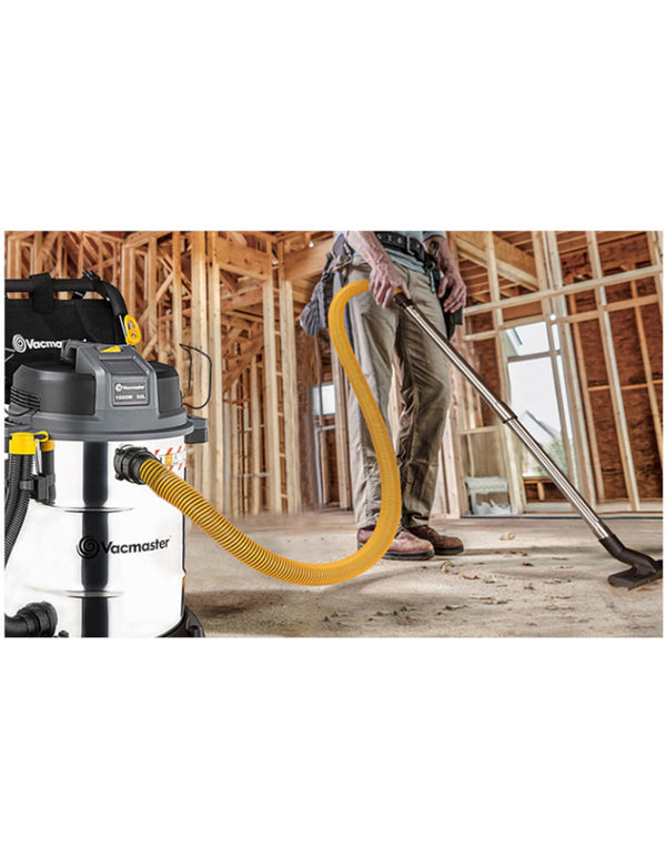 Aspirateur eau et poussières 1600W - 50L inox - Soufflerie et vidange de la cuve