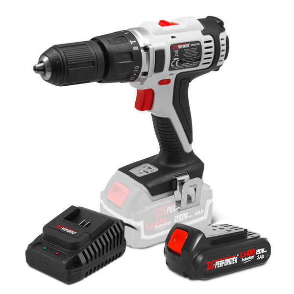Perceuse visseuse à percussion 20V – mandrin 13 mm – avec batterie 2Ah & chargeur rapide 1H – X-Performer