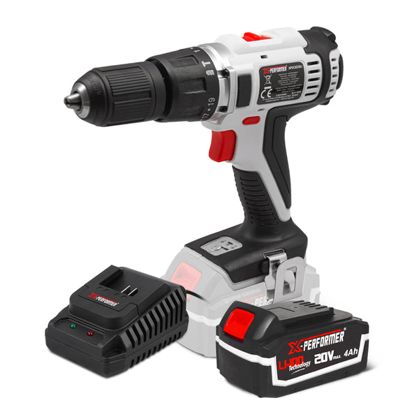 Perceuse visseuse à percussion 20V – mandrin 13 mm – avec batterie 4Ah & chargeur rapide 2H – X-Performer