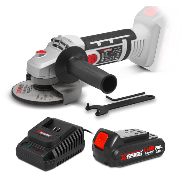 Meuleuse d’angle sans fil 20V – disque 115 mm – avec disque – avec batterie 2Ah & chargeur rapide 1H – X-Performer