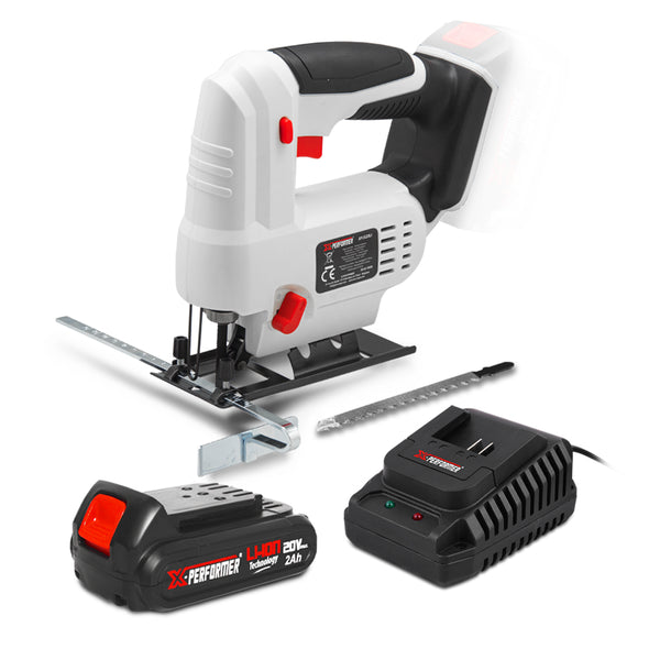 Scie sauteuse pendulaire sans fil 20V – coupe bois 51 mm / acier 2 mm – avec batterie 2Ah & chargeur 1H – X-Performer