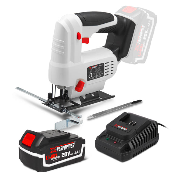 Scie sauteuse pendulaire sans fil 20V – coupe bois 51 mm / acier 2 mm – avec batterie 4Ah & chargeur 2H – X-Performer