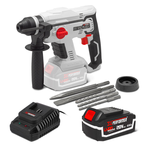 Marteau perforateur sans fil 20V – avec batterie 4Ah & chargeur –  X-Performer