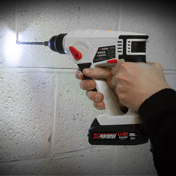 Marteau perforateur sans fil 20V – avec batterie 2Ah & chargeur –  X-Performer