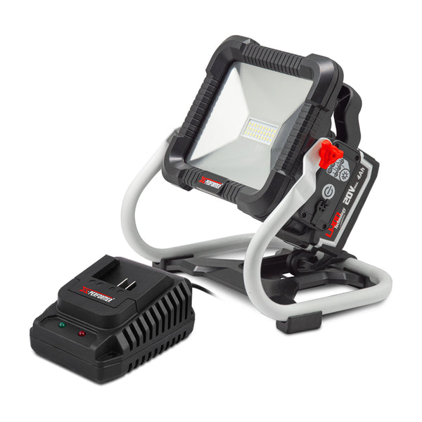 Projecteur LED de chantier 20V  – avec batterie 4Ah & chargeur – X-Performer