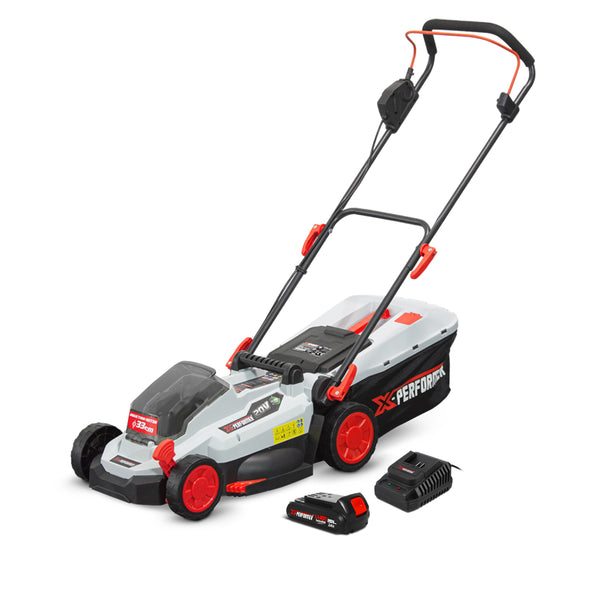 Tondeuse sur batterie fil 20V max - 33 cm – mulching -  avec batterie 2Ah & chargeur – X-Performer