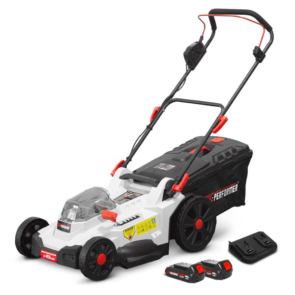 Tondeuse sur batterie 20V max - 43 cm – mulching - avec 2 batteries 2Ah & chargeur – X-Performer