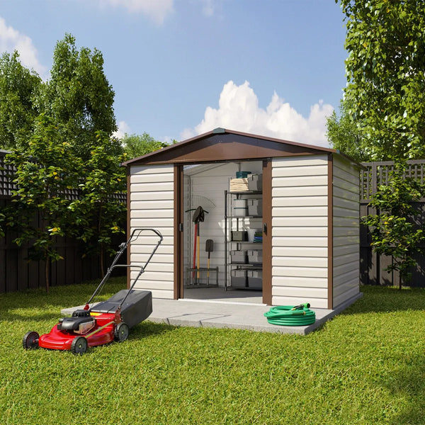 Abri de jardin en métal - 3, 03 x 1,97 x 2,24 m - avec double-porte coulissante, toit translucide et kit d’ancrage