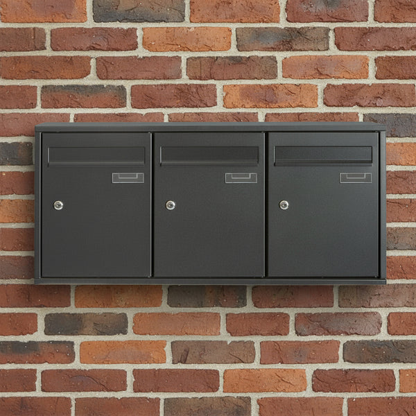 Boîte aux lettres murale multiples noir mat – 3 compartiments – acier inoxydable