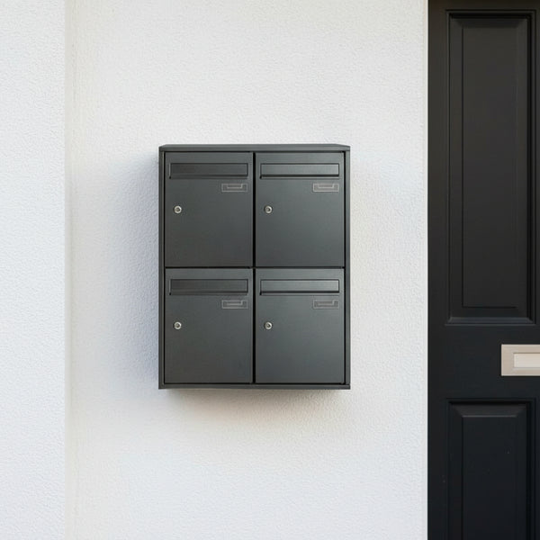 Boîte aux lettres murale multiples noir mat – 4 compartiments – acier inoxydable