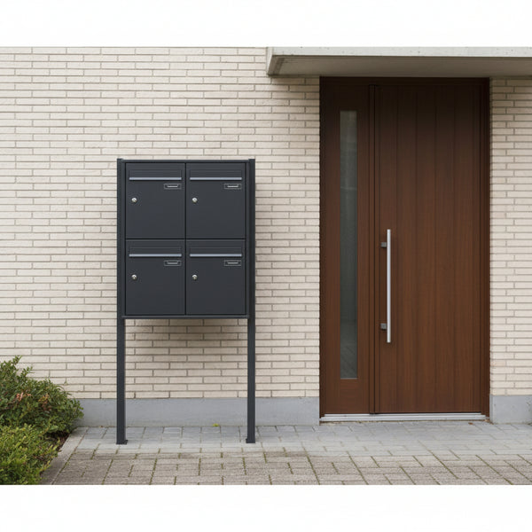 Boîte aux lettres multiples sur pieds noir mat – 4 compartiments – acier inoxydable