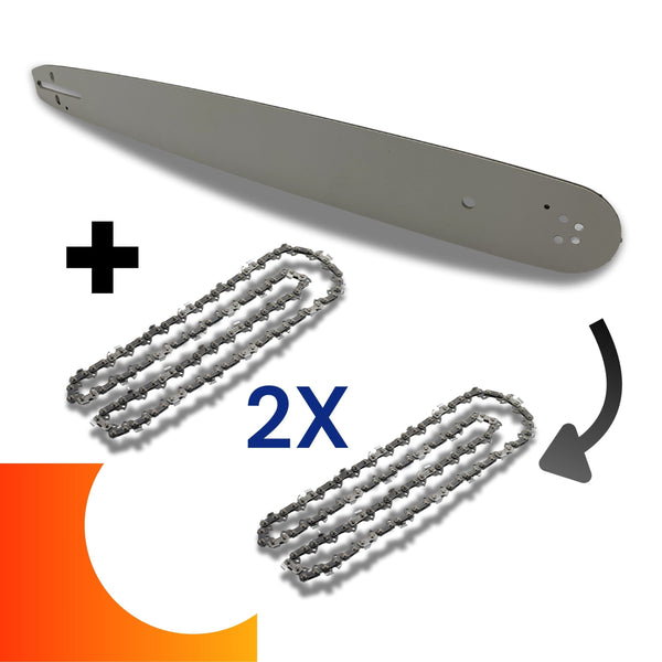 Guide 20'' (50 cm) + 2 chaînes 76 maillons pour tronçonneuse - Compatible CHESTER et autres modèles