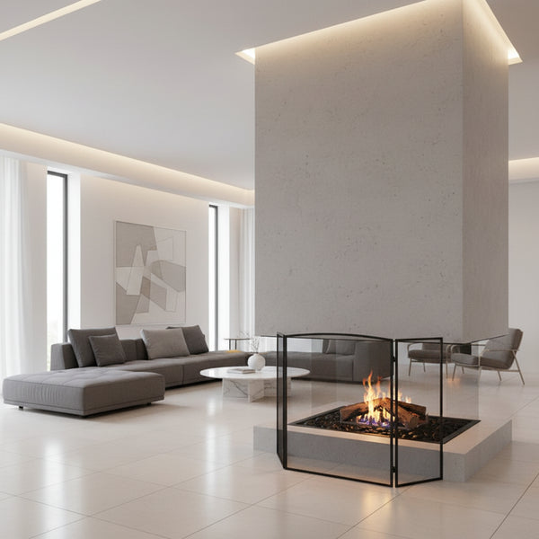 Fireplace Screen XXL 132×81 cm – Robust Black Steel, Wide Spark Protection