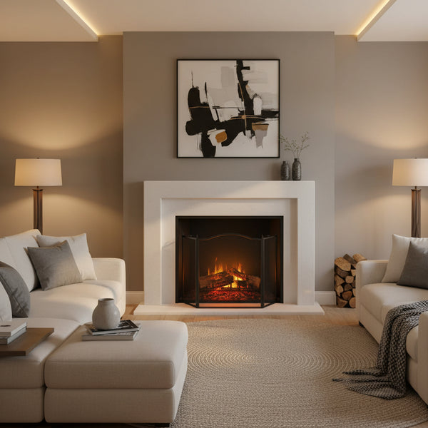 Foldable Fireplace Screen 96×62 cm – Black Lacquered Steel, Lightweight and Compact