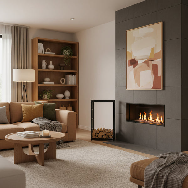 Black steel log holder 100×25×60 cm – Wide, robust wood storage rack with large capacity